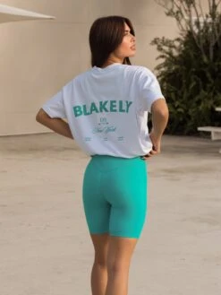 Crest Oversized T-Shirt - White & Aqua -BLAKELY CLOTHING SHOP NYCCRESTBRANDD 31