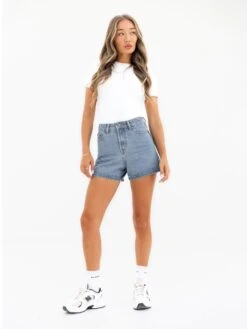Blakely High Rise Denim Shorts - Faded Blue 4 Blakely High Rise Denim Shorts - Faded Blue -BLAKELY CLOTHING SHOP jeanshortre edit 2
