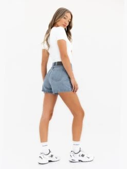 Blakely High Rise Denim Shorts - Faded Blue 6 Blakely High Rise Denim Shorts - Faded Blue -BLAKELY CLOTHING SHOP jeanshortre edit 4